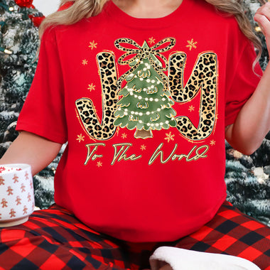 Joy to the World Leopard Christmas Tree DTF Transfer DTF Heat Press Transfer from Sweet Tee Transfers