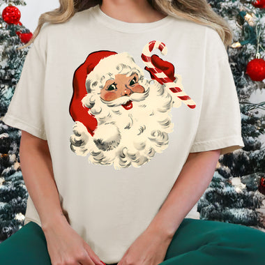 Vintage Santa with Candy Cane DTF Transfer DTF Heat Press Transfer from Sweet Tee Transfers