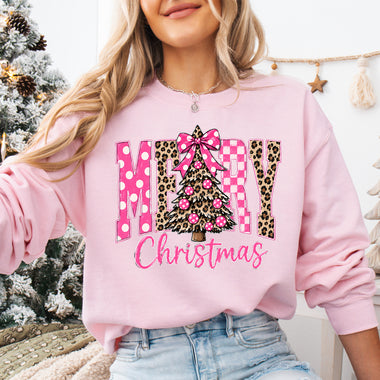 Merry Christmas Pink Cheetah DTF Transfer DTF Heat Press Transfer from Sweet Tee Transfers