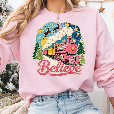 Believe Pink Train DTF Transfer DTF Heat Press Transfer from Sweet Tee Transfers