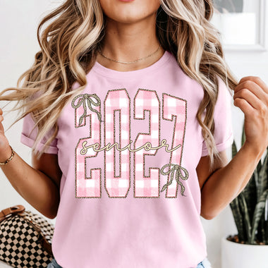 Senior 2027 Plaid Leopard Bow DTF Transfer DTF Heat Press Transfer from Sweet Tee Transfers