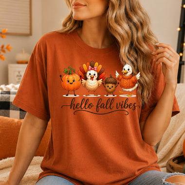 Hello Fall Vibes With Turkey and Duck DTF Transfer DTF Heat Press Transfer from Sweet Tee Transfers
