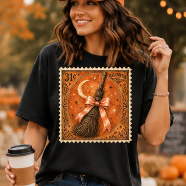 Retro Halloween Stamp Witches Broom DTF Transfer DTF Heat Press Transfer from Sweet Tee Transfers