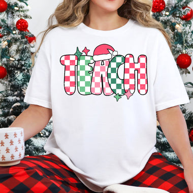 Teach Christmas Checkered DTF Transfer DTF Heat Press Transfer from Sweet Tee Transfers