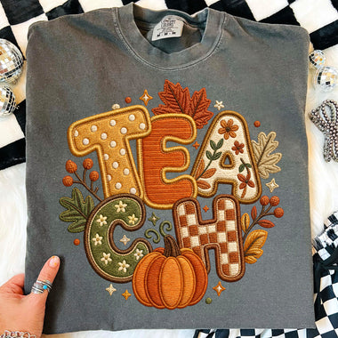 Faux Stitch Teach with Pumpkin DTF Transfer DTF Heat Press Transfer from Sweet Tee Transfers