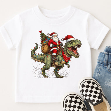 Santa Riding T-Rex Christmas DTF Transfer DTF Heat Press Transfer from Sweet Tee Transfers