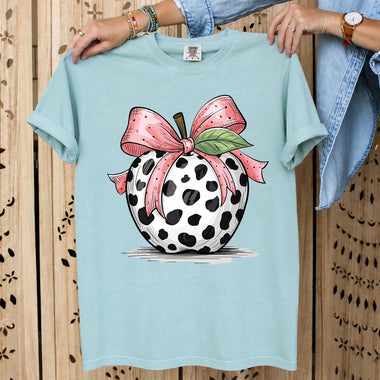 Cow Print Apple with Pink Bow DTF Transfer DTF Heat Press Transfer from Sweet Tee Transfers