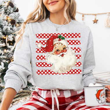 Striped Red and White Polka Dot Santa DTF Transfer DTF Heat Press Transfer from Sweet Tee Transfers