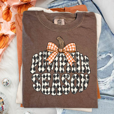 Pumpkin Season Retro Checkered DTF Transfer DTF Heat Press Transfer from Sweet Tee Transfers