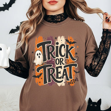 Trick or Treat Striped Ghost DTF Transfer DTF Heat Press Transfer from Sweet Tee Transfers