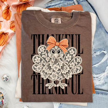 Thankful Dark Lace Turkey DTF Transfer DTF Heat Press Transfer from Sweet Tee Transfers