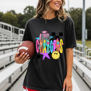 Chargers School Mascot DTF Transfer – Checkered Design DTF Heat Press Transfer from Sweet Tee Transfers