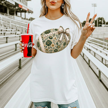 Green and Gold Floral Football DTF Transfer – Coquette DTF Heat Press Transfer from Sweet Tee Transfers
