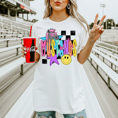 Mustangs School Mascot DTF Transfer – Checkered Design DTF Heat Press Transfer from Sweet Tee Transfers