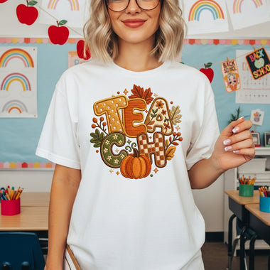 Faux Stitch Teach with Pumpkin DTF Transfer DTF Heat Press Transfer from Sweet Tee Transfers