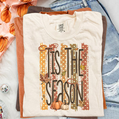 Tis the Season Fall Striped DTF Transfer DTF Heat Press Transfer from Sweet Tee Transfers