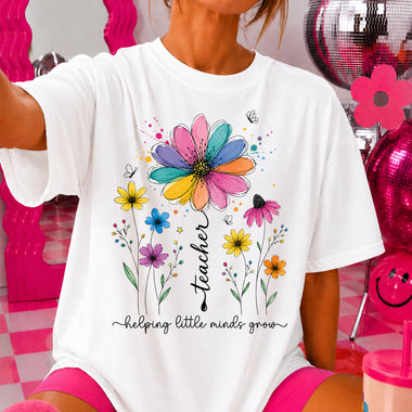 Helping Little Minds Grow Teacher Flower DTF Transfer DTF Heat Press Transfer from Sweet Tee Transfers