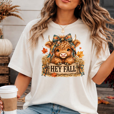 Hey Fall Cow with Bow DTF Transfer DTF Heat Press Transfer from Sweet Tee Transfers