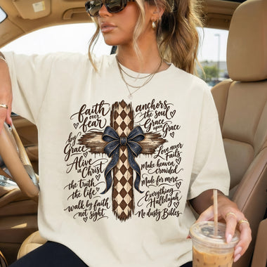 Faith Over Fear Checkered Cross DTF Transfer DTF Heat Press Transfer from Sweet Tee Transfers