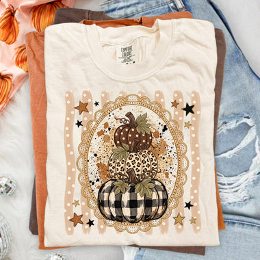 Stacked Pumpkins Leopard Plaid Scallop DTF Transfer DTF Heat Press Transfer from Sweet Tee Transfers