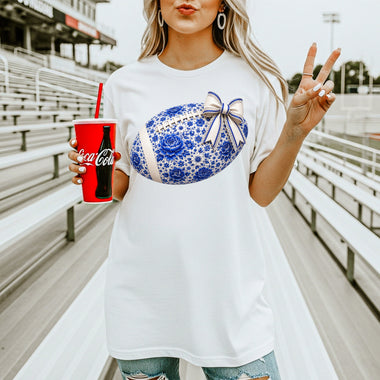 Royal Blue Floral Football DTF Transfer – Coquette DTF Heat Press Transfer from Sweet Tee Transfers