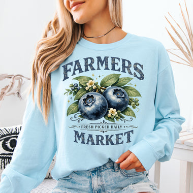 Blueberry Farmers Market Fresh Picked Daily DTF Transfer DTF Heat Press Transfer from Sweet Tee Transfers