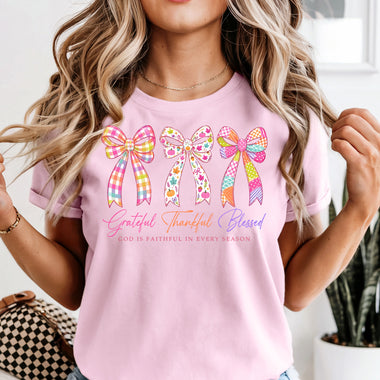 Grateful Thankful Blessed Bows DTF Transfer DTF Heat Press Transfer from Sweet Tee Transfers