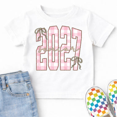 Senior 2027 Plaid Leopard Bow DTF Transfer DTF Heat Press Transfer from Sweet Tee Transfers