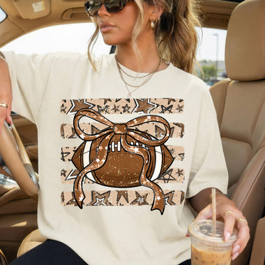 Football With Bow With Stripes DTF Transfer DTF Heat Press Transfer from Sweet Tee Transfers