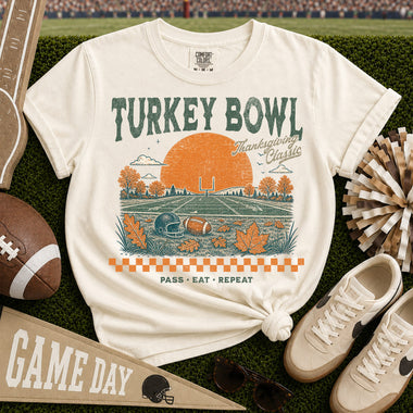 Turkey Bowl Thanksgiving Classic Pass Eat Repeat DTF Transfer DTF Heat Press Transfer from Sweet Tee Transfers