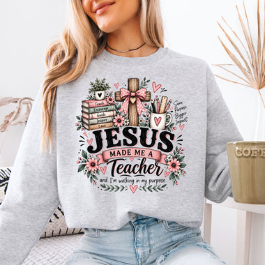Jesus Made Me a Teacher Pink DTF Transfer DTF Heat Press Transfer from Sweet Tee Transfers