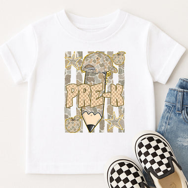 Pre-K Grade Camo Striped Pencil DTF Transfer DTF Heat Press Transfer from Sweet Tee Transfers