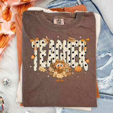 Fall Teacher Turkey DTF Transfer DTF Heat Press Transfer from Sweet Tee Transfers