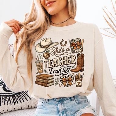 She's a Teacher I Can Tell Western DTF Transfer DTF Heat Press Transfer from Sweet Tee Transfers