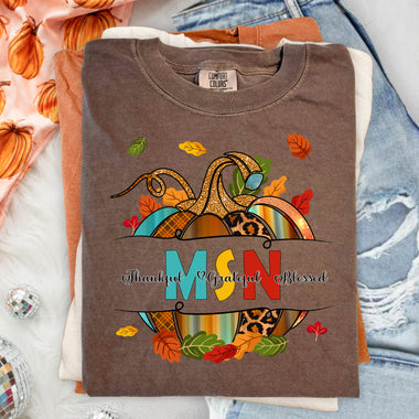 MSN Fall Pumpkin Thankful Grateful Blessed DTF Transfer DTF Heat Press Transfer from Sweet Tee Transfers