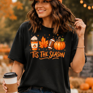Tis the Season Football Pumpkin Leaf DTF Transfer DTF Heat Press Transfer from Sweet Tee Transfers