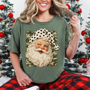 Santa Camo with Polka Dot Hat DTF Transfer DTF Heat Press Transfer from Sweet Tee Transfers