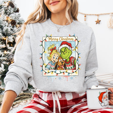 Merry Christmas Holiday Cartoon Art Frame Christmas Lights DTF Transfer DTF Heat Press Transfer from Sweet Tee Transfers