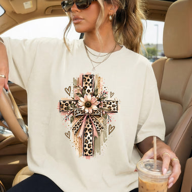 Leopard Cross Floral Bow DTF Transfer DTF Heat Press Transfer from Sweet Tee Transfers