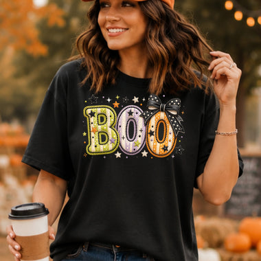 BOO with Black Bow DTF Transfer DTF Heat Press Transfer from Sweet Tee Transfers