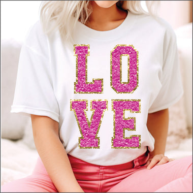 Faux Chenille LOVE DTF Transfer