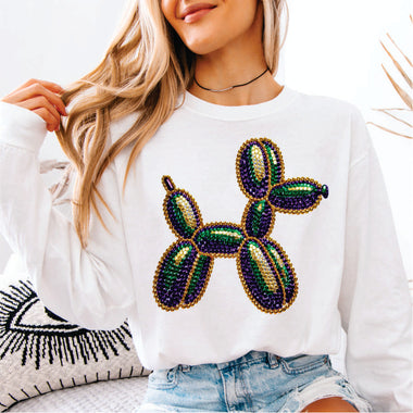 Faux Rhinestone Mardi Gras Balloon Dog