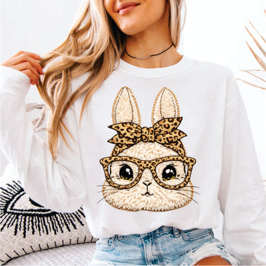 Faux Yarn Bunny w Leopard Bow