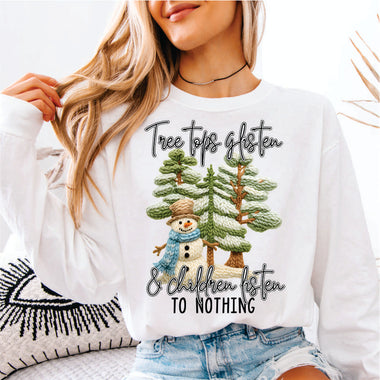 Faux Yarn Tree Tops Glisten Children Listen to Nothing