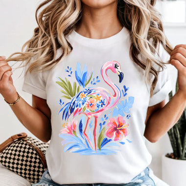 Blue Floral Flamingo DTF Transfer