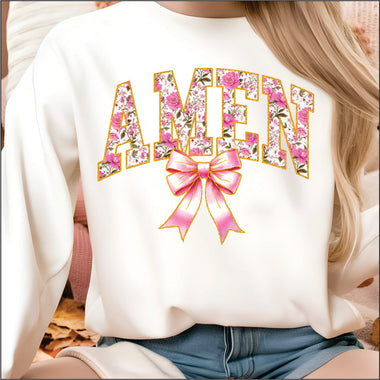 Pink Floral Amen DTF Transfer