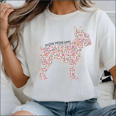 Floral Boston Terrier Mom DTF Transfer