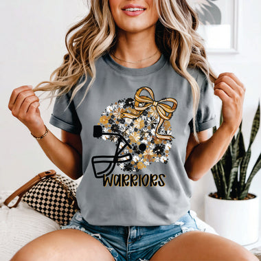 Custom Floral Helmet Black, Dark Gold & White - your team or mascot name