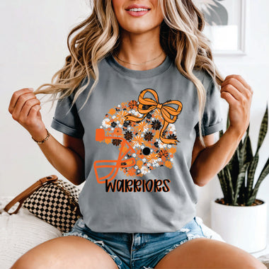 Custom Floral Helmet Orange & Black - your team or mascot name