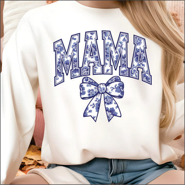 Mama Floral Blue Bow DTF Transfer